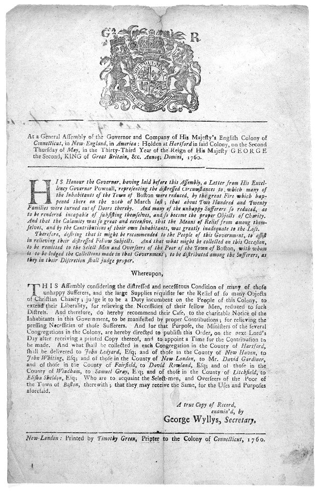 Connecticut General Assembly 1760 Order
