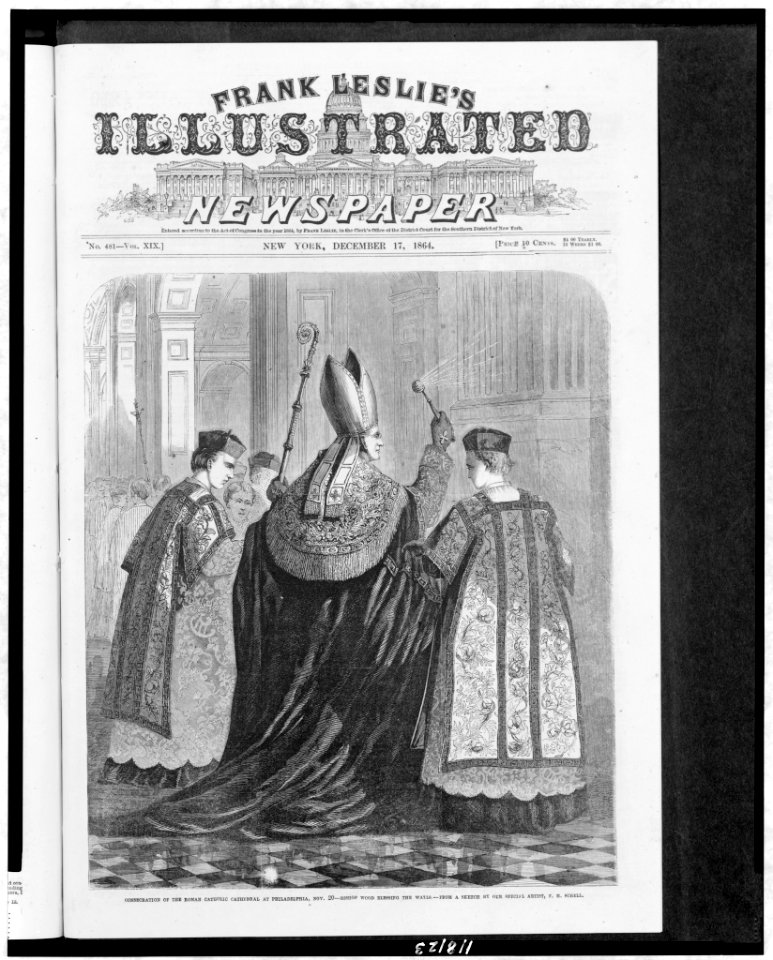 Consecration of the Roman Catholic Cathedral at Philadelphia, Nov. 20 - Bishop Wood blessing the walls - from a sketch by our special artist, F.H. Schell. LCCN97512290