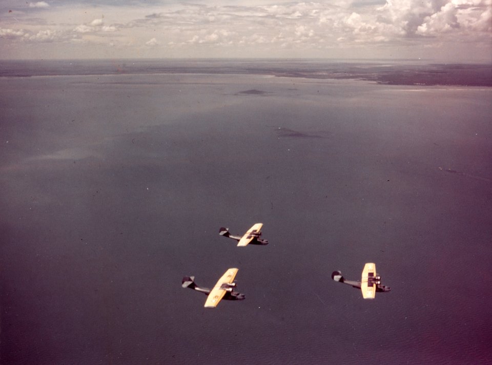 Consolidated PBY-3 Catalina patrol planes fly in formation c1940