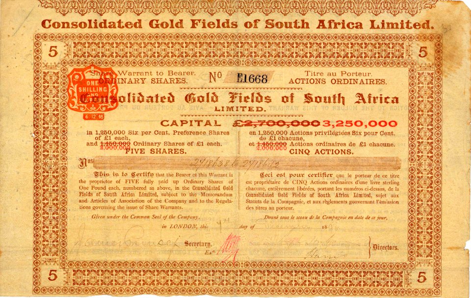 Consolidated Gold Fields of South Africa 1898
