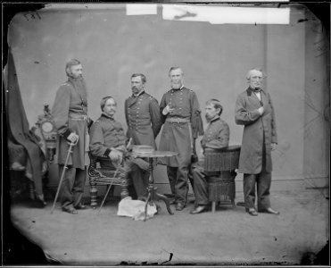 Conspirator's Court- Gen. David Hunter, Gen. Thomas M. Harris, Gen. James A. Elkin, Hon. John A. Bingham, Ohio, Gen. August V. Kautz, Gen. Lewis Wallace (4223094420)