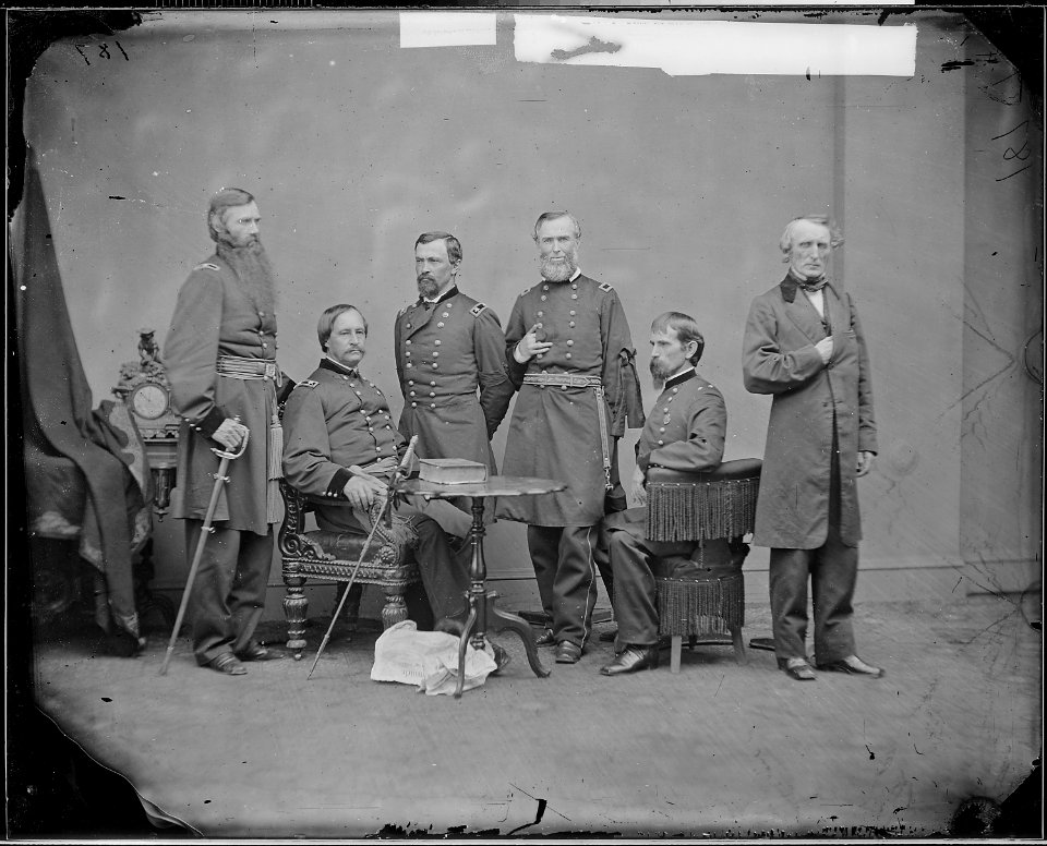 Conspirator's Court, Gen. David Hunter, Gen. Thomas M. Harris, Gen. James A. Elkin, Hon. John A. Bingham, Ohio, Gen.... - NARA - 526506