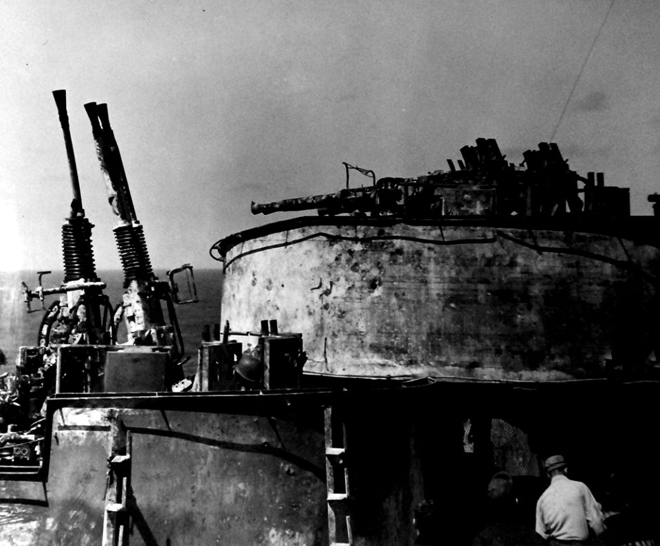 Destroyed 40mm mounts aboard USS Enterprise (CV-6) on 14 May 1945 (80-G-274212)