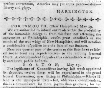 Detail of a page from the Pennsylvania Journal, May 30, 1787 LCCN2002705842