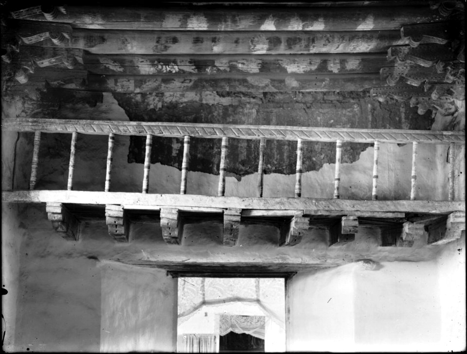 Detail of the choir loft and ceiling in a mission, Arizona or New Mexico, ca.1903 (CHS-4993)