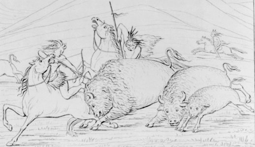 Detail, Indians killing buffaloes LCCN2002698301 (cropped)