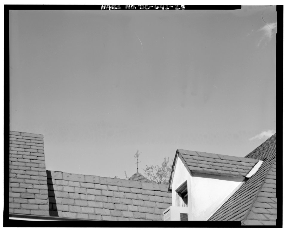 Detail of slate roof and witch weather vane