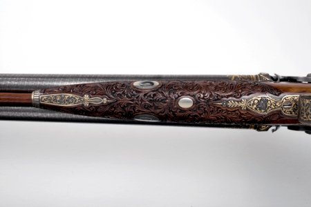 Detalj förstock slaglåsdubbelstudsare - Livrustkammaren - 31104