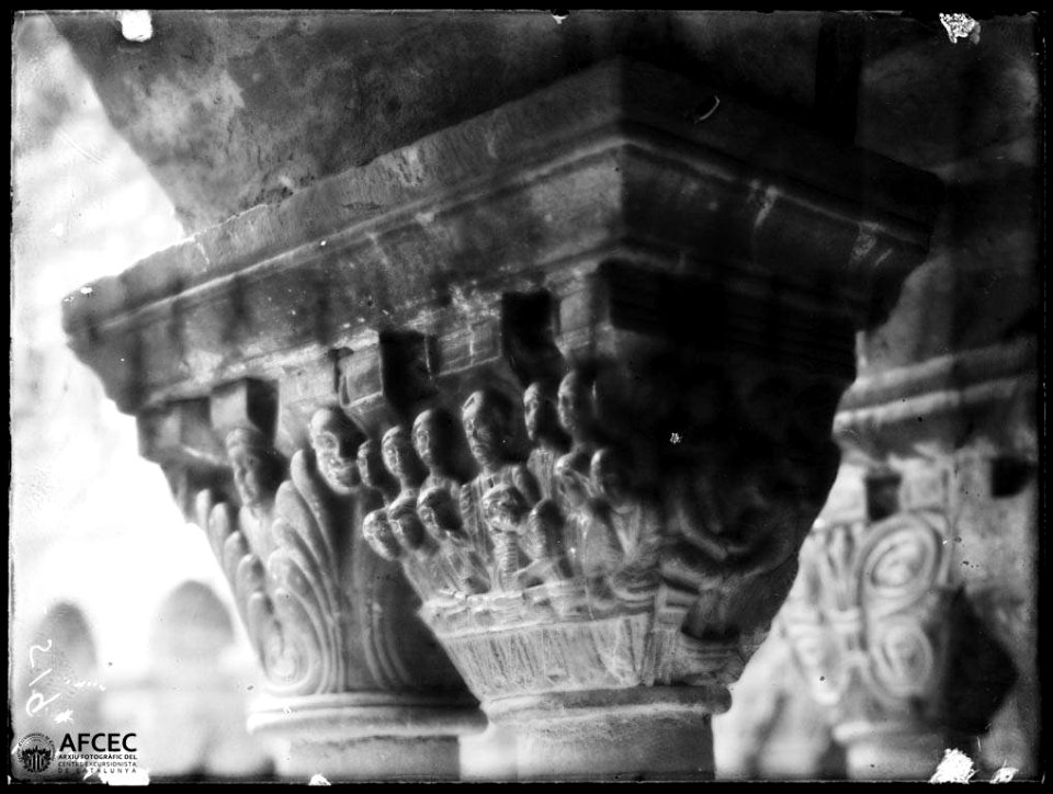 Detall d'un capitell del claustre del monestir de Santa Maria de l'Estany (AFCEC MAS C 0519)