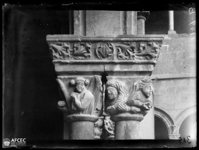 Detall d'un capitell del monestir de Santa Maria de Ripoll (AFCEC VINTRO C 1749)