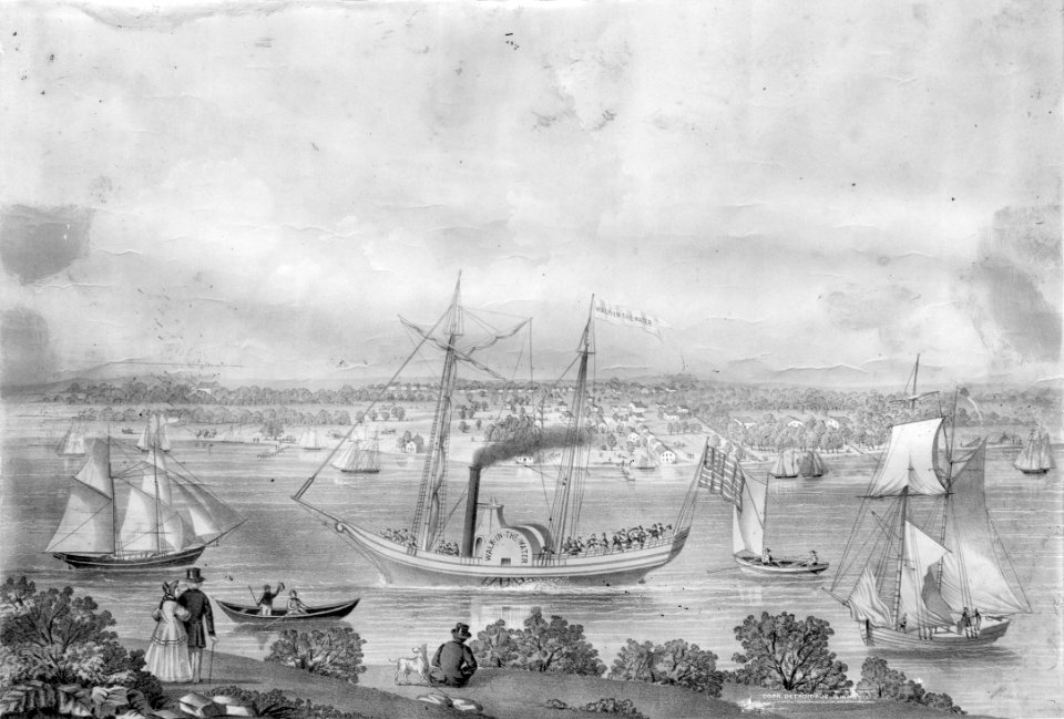 Detroit in 1820 and steamer Walk-in-the-Water (LOC det.4a16181)