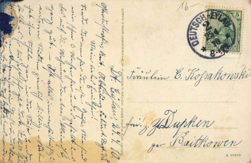 Deutsch Eylau, Westpreußen - Loebauer Straße mit Kaiserl. Postamt (back) (Zeno Ansichtskarten)