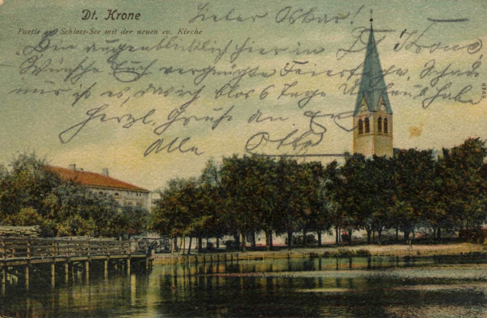 Deutsch Krone, Westpreußen - Schlossee mit der neuen ev. Kirche (Zeno Ansichtskarten)