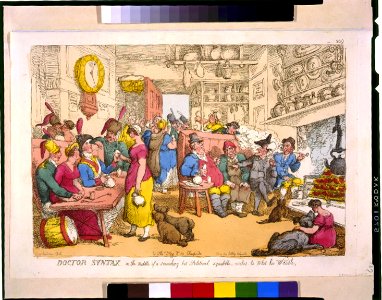 Doctor Syntax, in the middle of a smoaking hot political squabble, wishes to whet his whistle - Rowlandson del. LCCN95505571