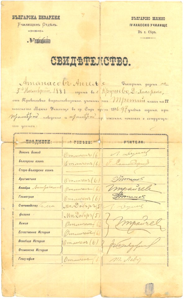 Document of a student, 1897