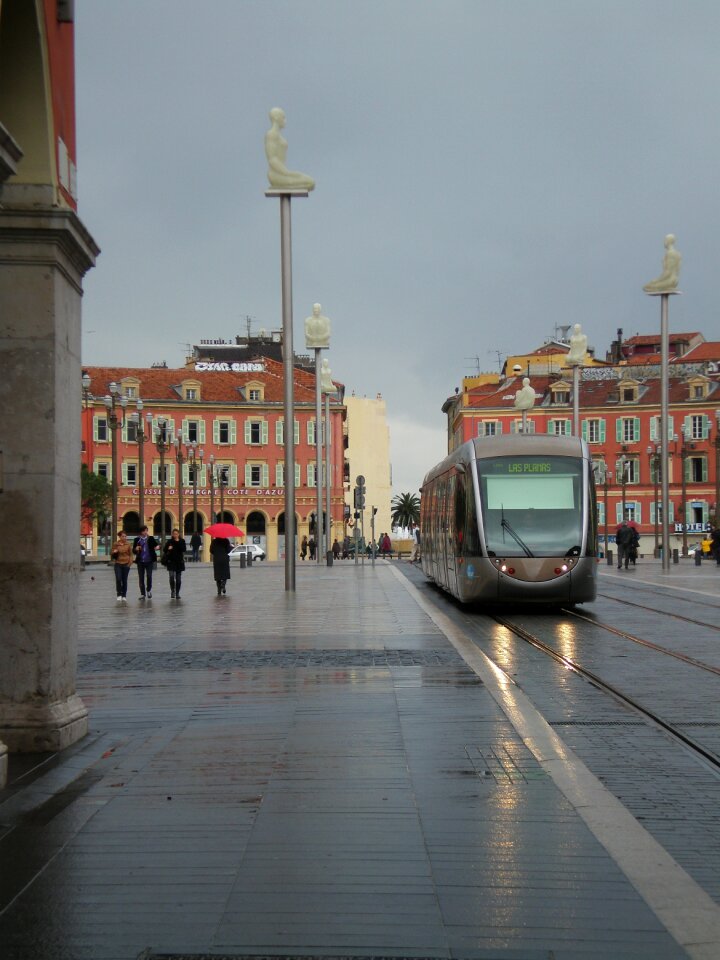 Water transportation system outdoors nice france rain tram