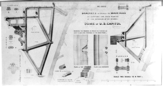 Dome of U.S. Capitol, brackets attached to main ribs to support the face plates of the exterior of second story LCCN2002717974