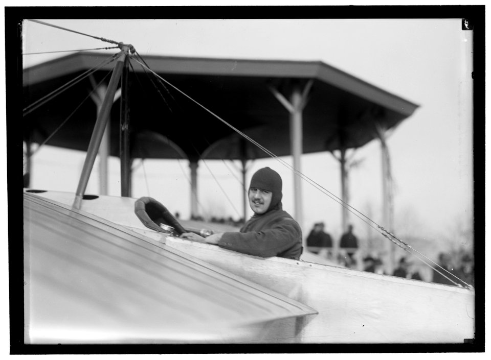 DOMENJOS, JUAN, OF SOUTH AMERICA, AVIATOR. WITH BLERIOT OR ANTOINETTE PLANE. PAN AMERICAN SCIENCE CONGRESS LCCN2016866880