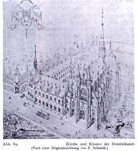 Dominikanerkloster an der Herzogstraße in Düsseldorf, 1867 bis 1887, Dombaumeister Friedrich von Schmidt aus Wien, Zeichnung