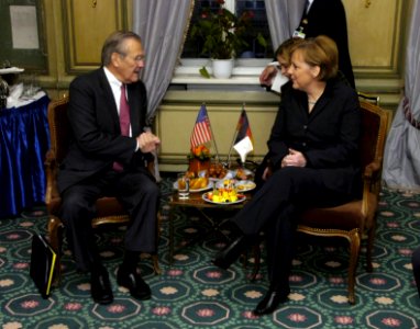 Donald Rumsfeld and Angela Merkel