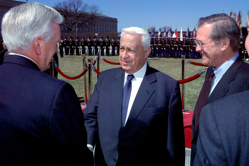 Donald Rumsfeld and Ariel Sharon