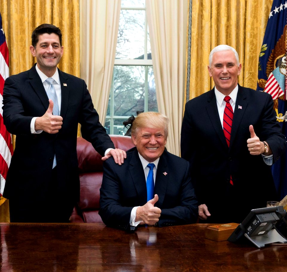 Donald Trump with Paul Ryan and Mike Pence 2017-12-20