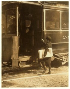 Donato Dandrea, hopping cars to sell papers at 10 A.M. during school hours. (See No. 1213.) LOC nclc.03400