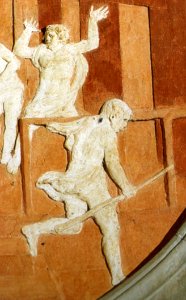 Donatello, storie di san giovanni evangelista, resurrezione di drusiana, 1434-43 dettaglio