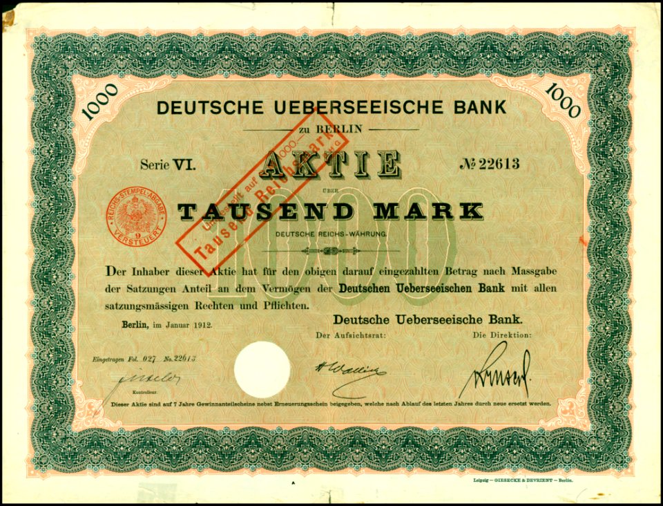 Deutsche Ueberseeische Bank 1912