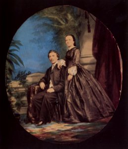 Deutscher Photograph um 1855 - Porträt eines Ehepaares vor gemaltem Hintergrund (Zeno Fotografie)