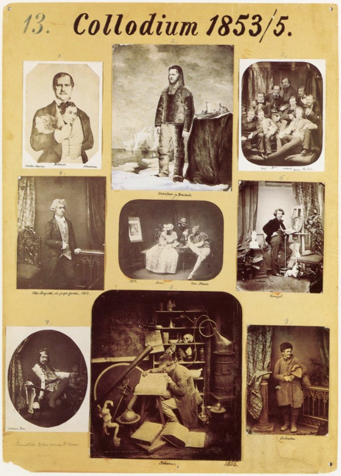 Deutscher Photograph um 1853-1855 - Lehrtafel Nr. 13 mit 9 Photographien, zum Kollodiumverfahren, Aufnahmen - Dresden (Zeno Fotografie)