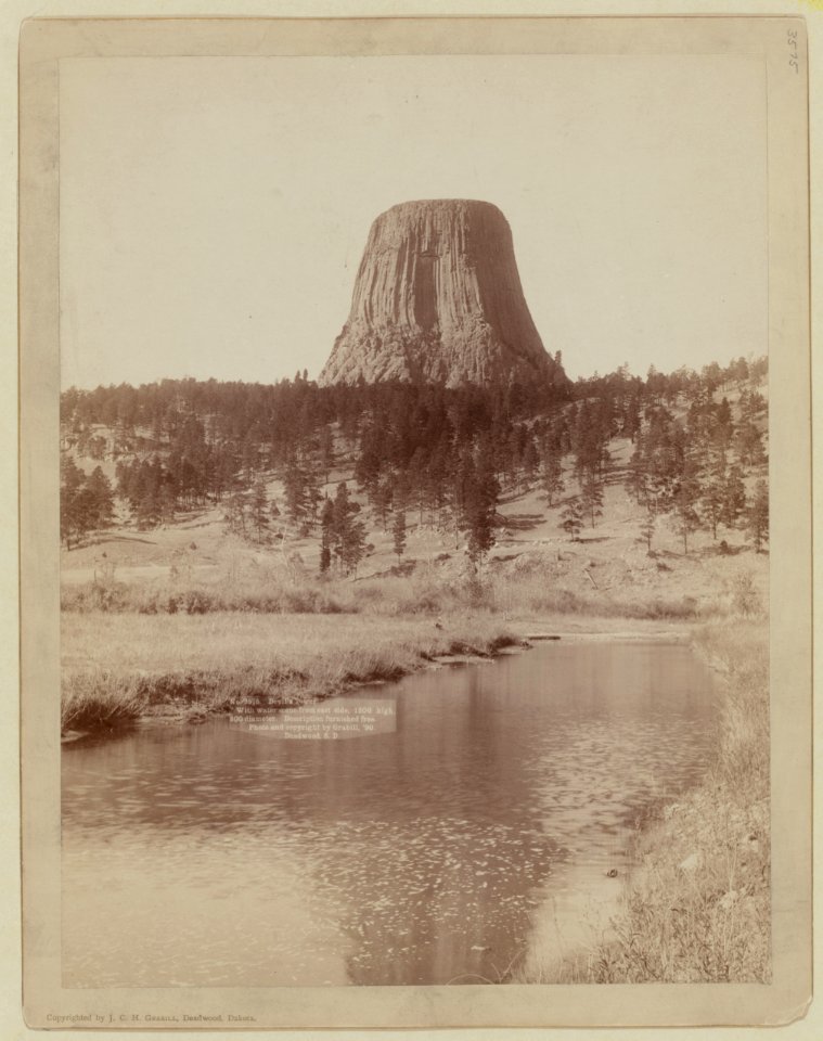 Devil's Tower. With water scene from east side, 1200 high, 800 diameter. Description furnished free LCCN99613928