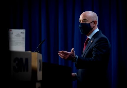 DHS Secretary Mayorkas Press Conference on Counterfeit N95 Masks (50955479603)