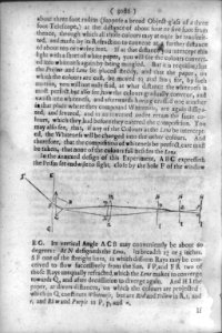 Diagram of experiment with prisms that led Newton to conclude light is a mixture of differently refrangible rays; with surrounding text LCCN92518608 photo