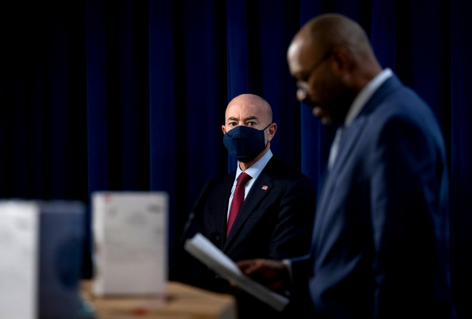 DHS Secretary Mayorkas Press Conference on Counterfeit N95 Masks (50956288312)