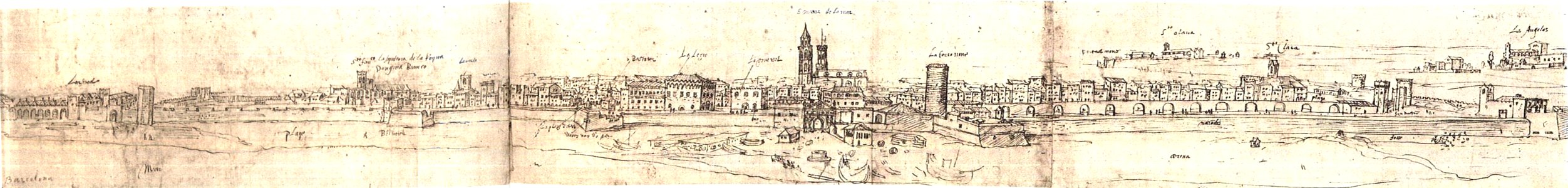 Dibuix preparatori per a la vista de Barcelona, 1563, Antoni van den Wijngaerde