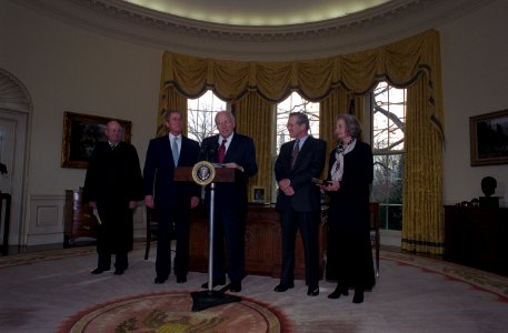 Dick Cheney begins the Oath of Office Ceremony for Donald Rumsfeld photo