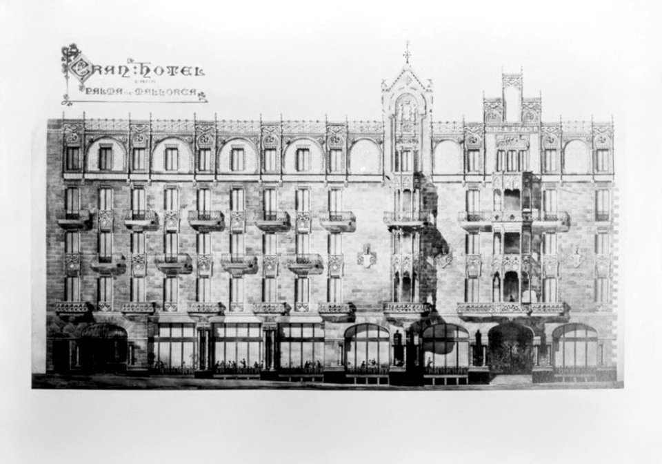 Dibuix de la façana del Gran Hotel de Mallorca Restored