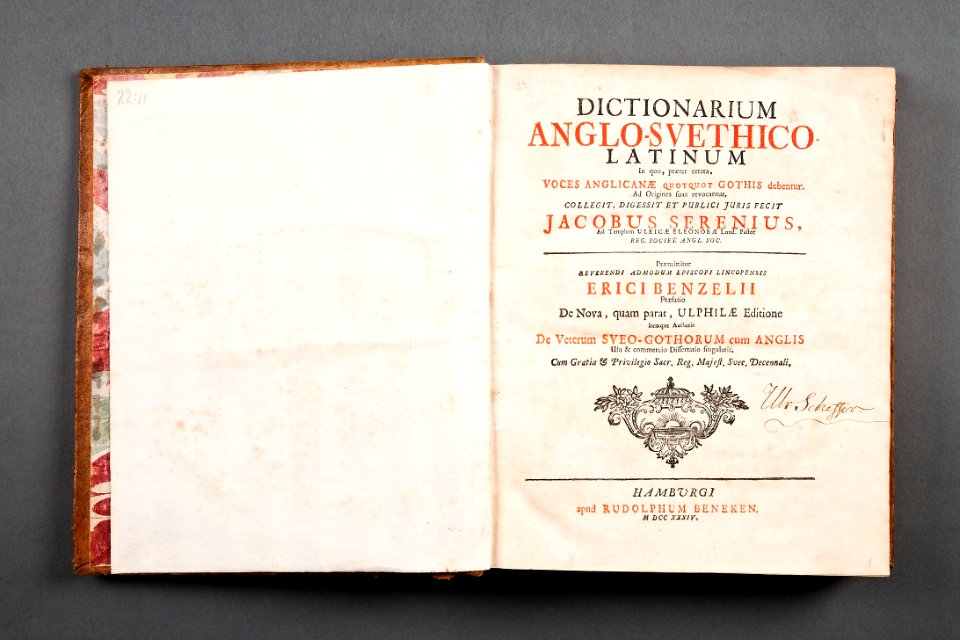 Dictionarium anglo svethico latinum, Serenius, 1734 - Skoklosters slott - 86206