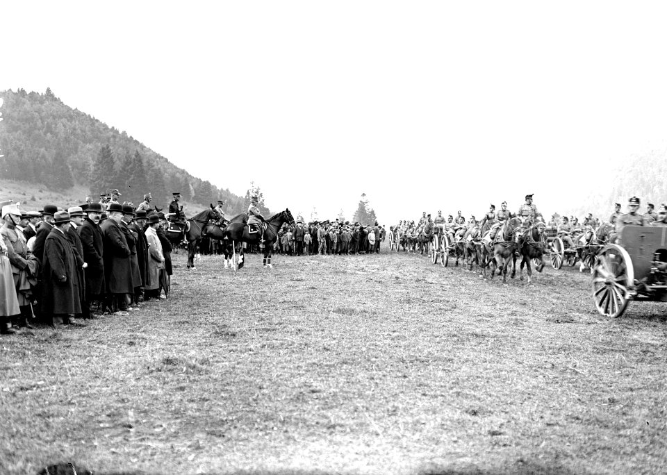 Die Artillerie beim Defilee vor dem General und seinem Generalstabschef - CH-BAR - 3240065