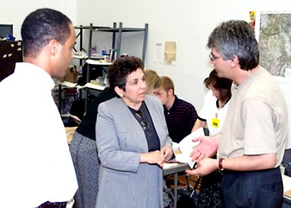 Donna Shalala is greeted by OPHS staff members at the Fort Dix