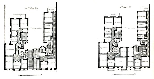 Doppel-Wohnhaus, Untermain-Kai, 29 und 30,Frankfurt am Main, Architekten Neher & v. Kauffmann aus Frankfurt am Main,Tafel 63,Grundriss, Kick Jahrgang I