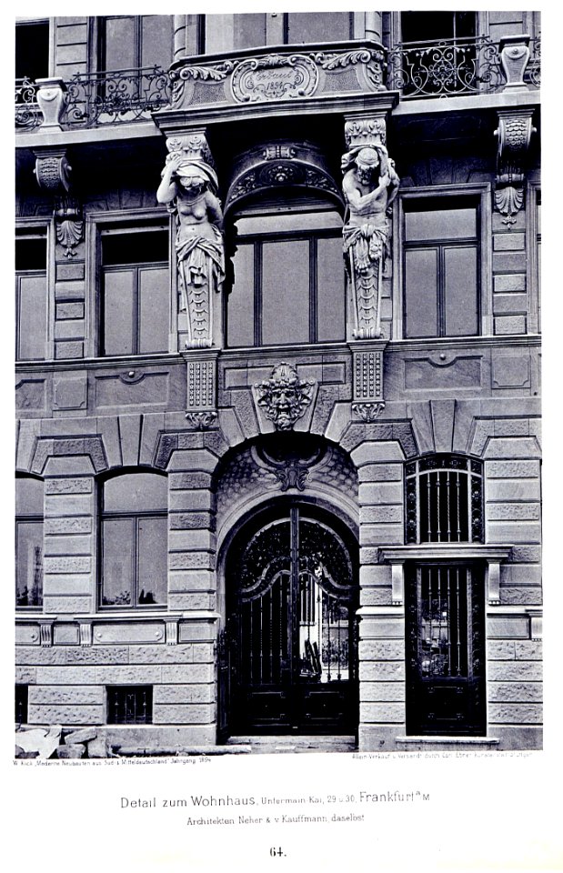 Doppel-Wohnhaus, Untermain-Kai, 29 und 30,Frankfurt am Main, Detail ,Architekten Neher & v. Kauffmann aus Frankfurt am Main,Tafel 64, Kick Jahrgang I
