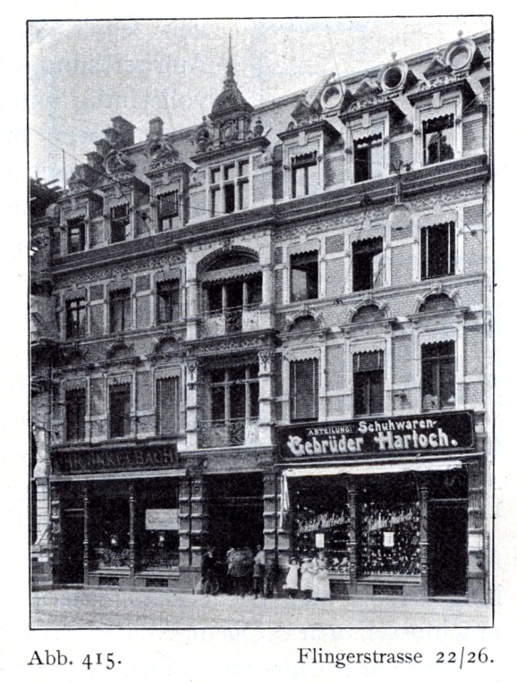 Doppelhaus Flinger Straße Nr. 22 und 26 in Düsseldorf, erbaut von 1890 bis 1891 von Bernhard Tüshaus & von Leo von Abbema für die Firma Christian Unkelbach