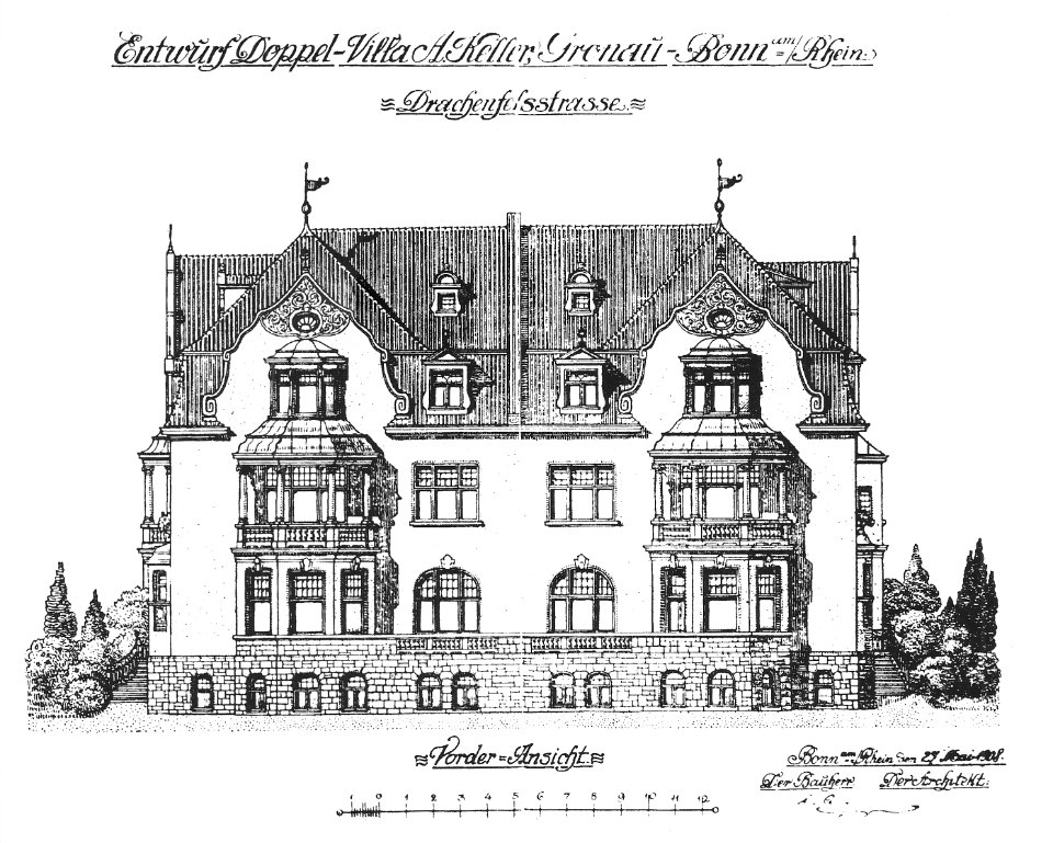 Doppelvilla Keller Entwurf Vorderansicht 1907