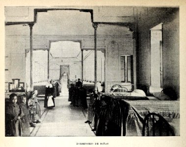 Dormitorio de niñas, Asilo de Santa Cristina, de Franzen, Blanco y Negro, 10-04-1897