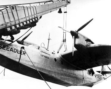 Dornier Do 26 V1 being lifted on a catapult ship in the South Atlantic c1939