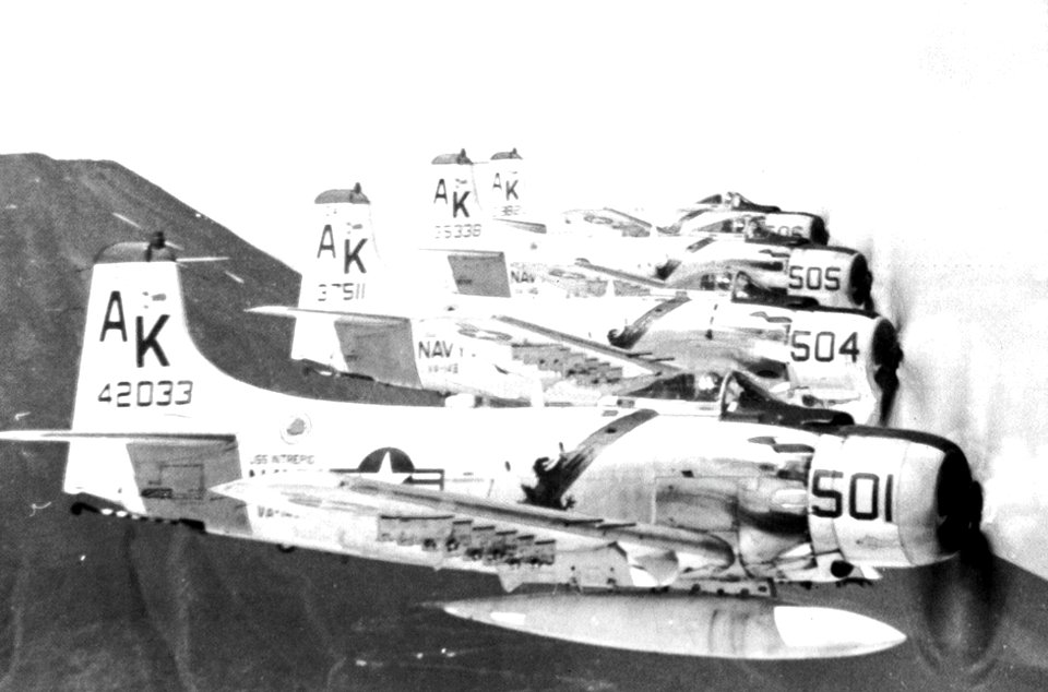Douglas A-1 Skyraiders of VA-145 in flight, in 1967