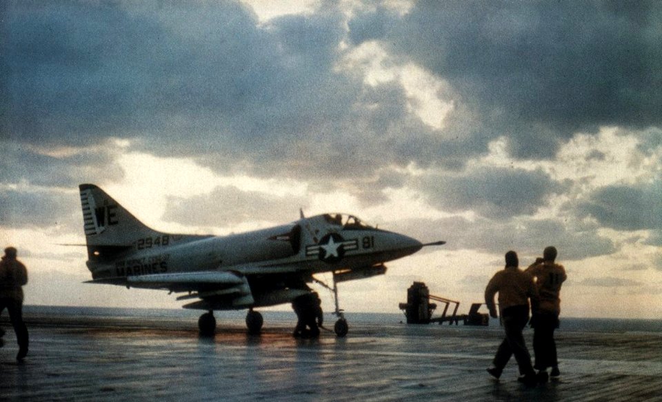 Douglas A-4B Skyhawk of VMA-214 Det.N on USS Hornet (CVS-12) c1963