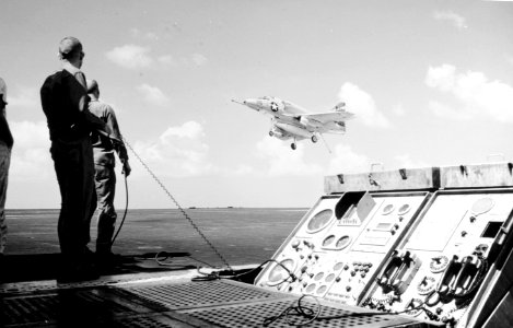 Douglas A-4C Skyhawk of VA-153 landing aboard USS Constellation (CVA-64), in October 1966 (K-33638)
